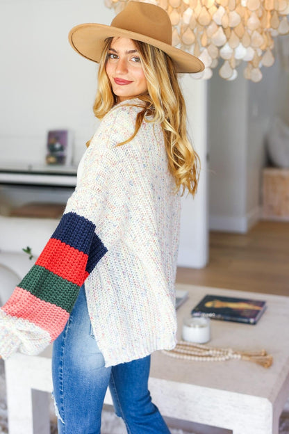 Multi Color Oversized Sweater Open Cardigan