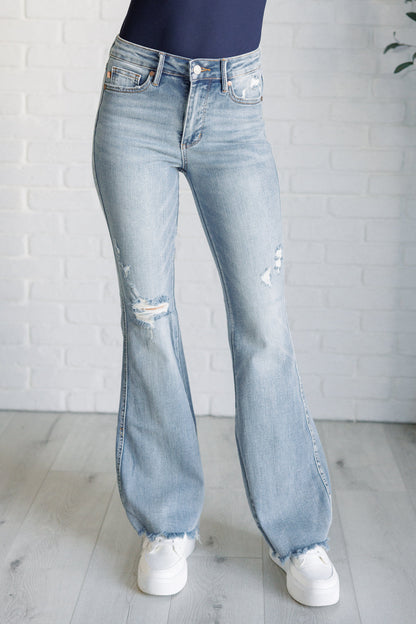 Judy Blue Caroline Mid Rise Distressed Flare Jeans