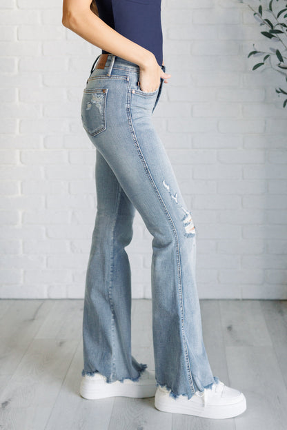 Judy Blue Caroline Mid Rise Distressed Flare Jeans