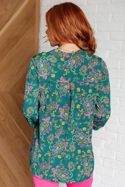 Lizzy Top in Teal and Purple Floral Paisley